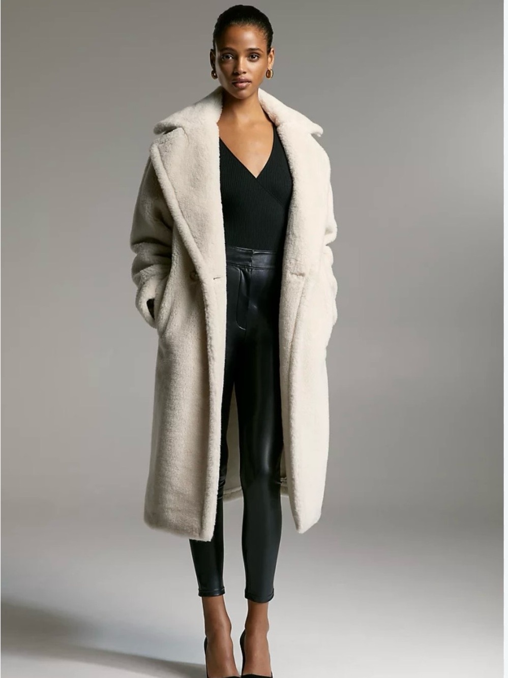 Babaton Cream Faux-Shearling Teddy Coat